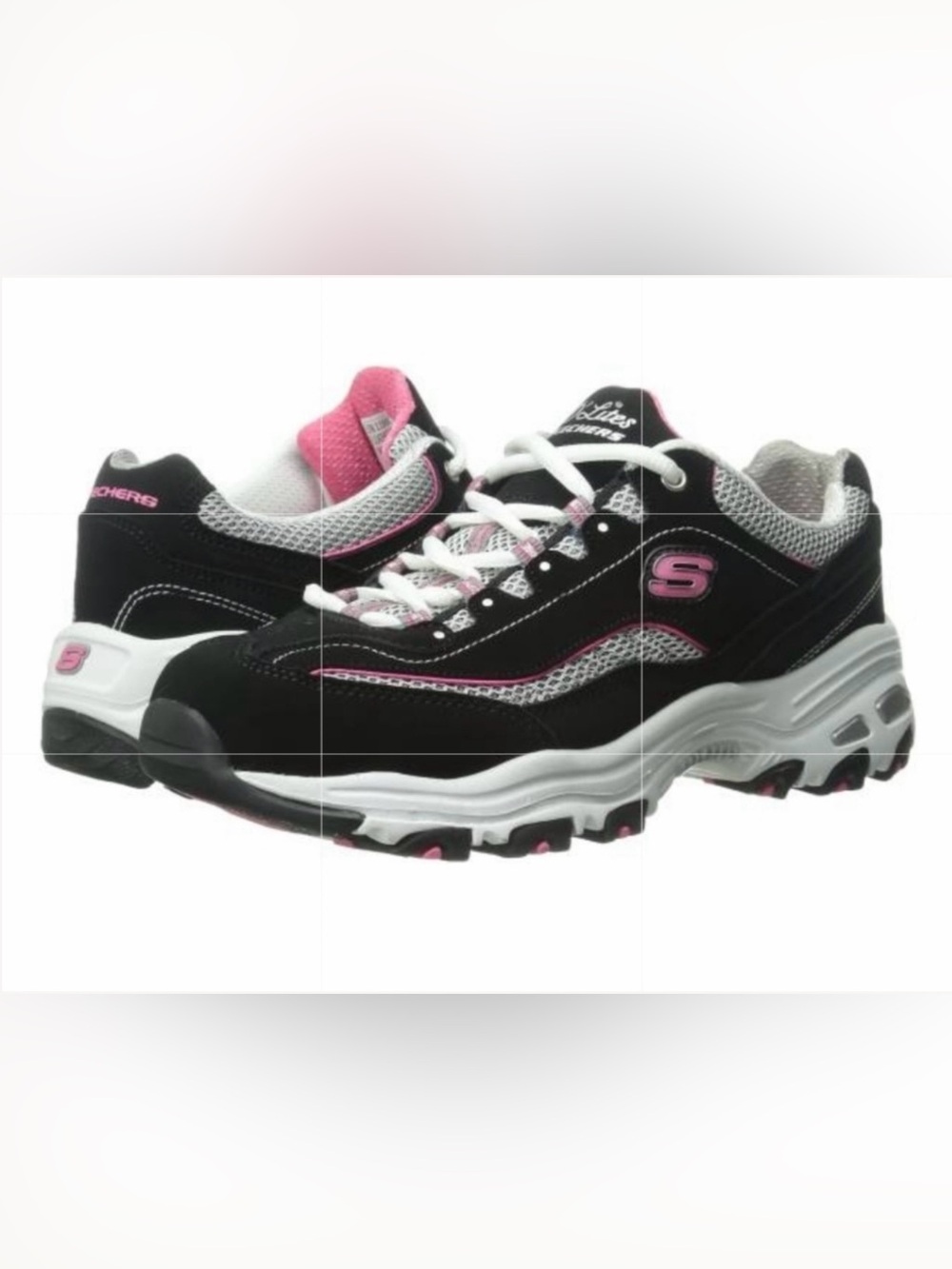Skechers D'Lites Life Saver Black Pink Sneakers w/Box - 8.5